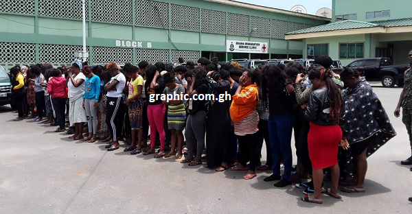 The suspects lined up at the Head Office of the Ghana Immigration Service