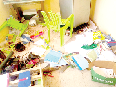 The destruction caused to the bedrooms of some teachers in the staff bungalows 