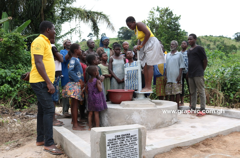 Water flows out of the pump at Owusukrom