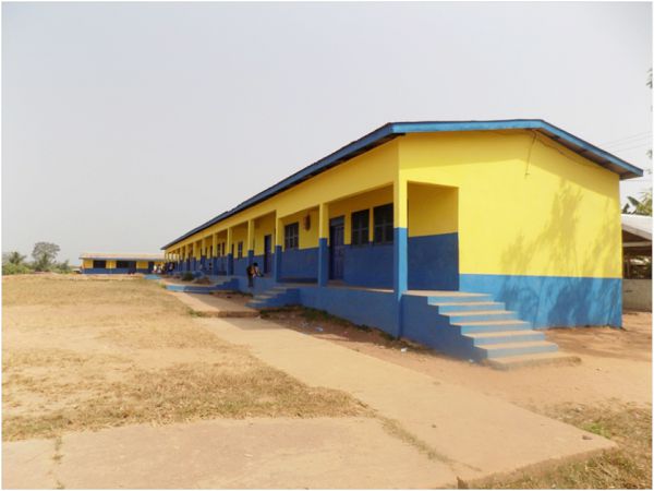 The front view of the rehabilitated Awisa Methodist JHS classroom block