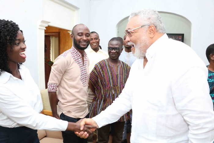 Ohenewaa one of the actresses playing the role of Nana Konadu Agyeman Rawlings meets the former President Ohenewaa one of the actresses playing the role of Nana Konadu Agyeman Rawlings meets the former President
