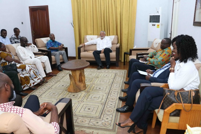President Rawlings shares a hearty moment with the delegation President Rawlings shares a hearty moment with the delegation