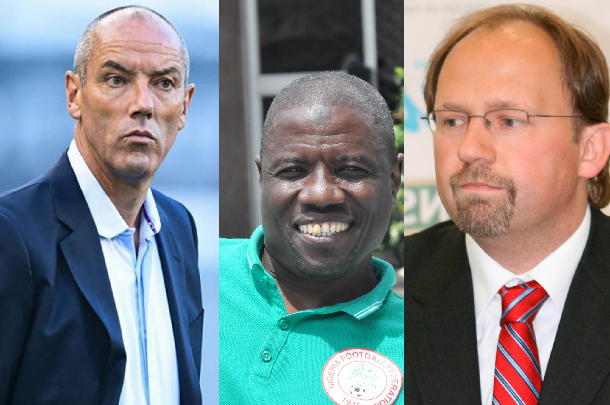 From L-R: The shortlisted canidates, former Cameroon coach Paul Le Guen, Salisu Yusuf and Tom Saintfiet