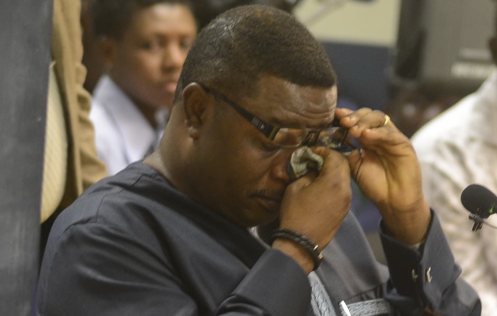 Mr Elvis Afriyie Ankrah, a former Minister of Sports could not hold his tears