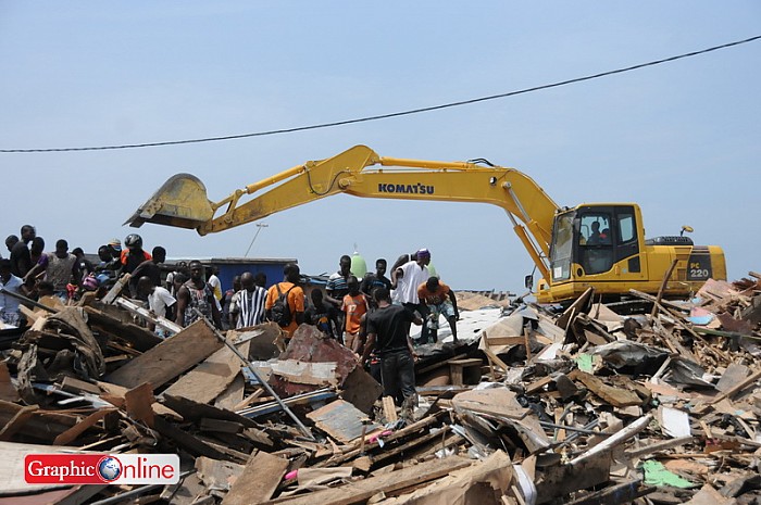 Bulldozers pulling down structures during the exercise