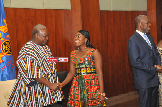 DSC 4243 President Mahama congratulating one of the award winners. Picture by Ebow Hanson