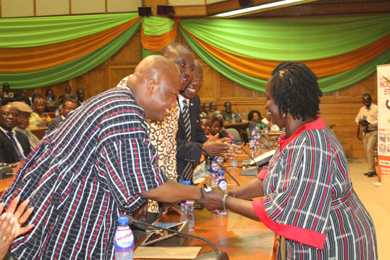 Pix  3  Prof Naana Opoku Agyemang  right   Minister of Education  being congratulated by her deputy  Mr Samuel Okudzeto Ablakwa  left   and some other dignitaries