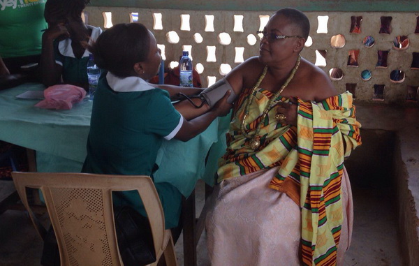 Queen The Queenmother of the town Nana Akosua Gyamfiabah II going through the process at the opening ceremony at Nyankrom