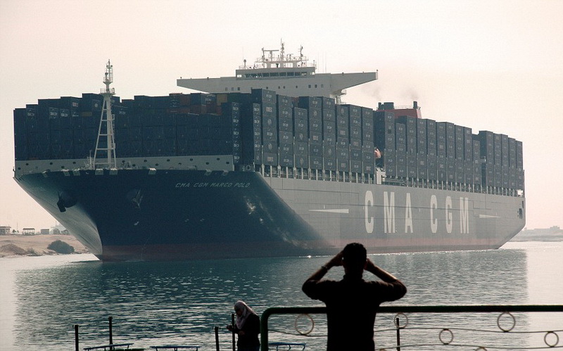 The largest and newest container ship in the world the CMA CGM Marco Polo sails through the Suez Canal ahead of the opening ceremony The largest and newest container ship in the world the CMA CGM Marco Polo sails through the Suez Canal ahead of the opening ceremony