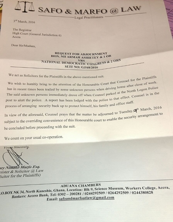 gary nimako letter to registrar of high court