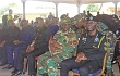 Ambrose Dery (4th right), Interior Minister; Dominic Nitiwul (3rd right), Minister of Defence; Dr George Akuffo Dampare (right), the Inspector-General of Police (IGP); Vice-Admiral Seth Amoama (2nd right), the Chief of the Defence Staff, at Bawku Naba's Palace in Bawku