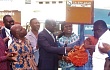 Godfred Yeboah Dame (3rd from left), Attorney-General and Minister of Justice, being assisted by  Bice Osei Kuffuor (right), MD of Ghana Post, and COP Maame Yaa Tiwaa Addo-Danquah (2nd from right), Executive Director of EOCO, to unveil the scuttle box in Accra. Those with them are Joseph Cudjoe (2nd from left), Minister of Public Enterprise; Osei Bonsu Amoah (left), Deputy Minister of Local Government and Rural Development, and  some officials. Picture: GABRIEL AHIABOR