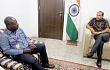 Donald Ato Dapaatem (left), Staff Writer of the Daily Graphic, interviewing  Sugandh Rajaram, Indian High Commissioner to Ghana. Picture: GABRIEL AHIABOR