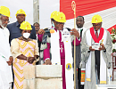  The Most Rev. Dr Paul Kwabena Boafo (middle), Presiding Bishop, Methodist Church of Ghana, laying the foundation stone for the new Calvary Methodist Church building at Adabraka. Looking on are Akosua Frema Osei-Opare (2nd from left), Chief of Staff at the Office of the President; Albert Essamuah (left), architect of the building, and some dignitaries at the event. Picture: ELVIS NII NOI DOWUONA
