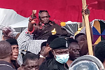 Daasebre Kwaku Boateng III, the new New Juabenhene, riding in a palanquin upon his swearing-in in Koforidua yesterday