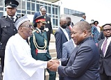  Alban Bagbin (2nd from left), Speaker of Parliament, welcoming President Filipe Jacinto Nyusi of Mozambique to Parliament House in Accra yesterday. Picture: GABRIEL AHIABOR