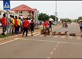 The angry youth block a street in Nkoranza