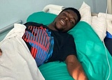 One of the affected Hearts players receiving treatment at the hospital.