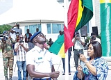 Shirley Ayorkor Botchwey (right), Minister of Foreign Affairs and Regional Integration, hoisting the flag to commemorate the AU Day yesterday