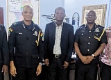 Ebenezer Ghunney (left), Accra West Regional Manager of ECG, with DCOP Iddi Lansah Seidu (second from left), Accra Regional Police Commander; DCOP Dennis Abade (2nd from right), Deputy Accra Regional Commander; Emmanuel Ankrah (middle), Accra West Regional Engineer, and Fred Baimbill-Johnson (right), Accra West Regional Public Relations Officer of the ECG
