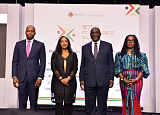 Wamkele Mene (1st from left), Secretary General of AfCFTA Secretariat, Pamela Coke-Hamilton (2nd from left), Executive Director of ITC, Alan Kyerematen (2nd from right), Minister of Trade and Industry, and Dr Afua Asabea Asare (right), CEO of GEPA, during the WTPO conference