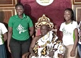 Okyenhene Osagyefuo Amoatia Ofori Panin (seated) with Ms Oheneba Akosua Kyerewaa (2nd from left), second runner up of the 2016 Ghana’s Most Beautiful pageant, and her team
