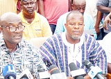 Clement Boateng (left), Co-Chairman of the Abossey Okai Spare Parts Dealers Association, addressing the media in Accra. Picture: ELVIS NII NOI DOWUONA