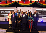 Wamkele Mene (1st from left), Secretary General of AfCFTA Secretariat, Pamela Coke-Hamilton (2nd from left), Executive Director of ITC, Alan Kyerematen (2nd from right), Minister of Trade and Industry and Dr Afua Asabea Asare (right), CEO of GEPA, with others during the WTPO conference