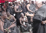 President Akufo-Addo consoling Nana Otuo Siriboe  II, Chairman of the Council of State, at the funeral grounds