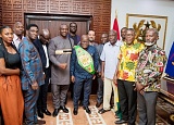 President Nana Addo Dankwa Akufo-Addo draped with a special belt after receiving a delegation from the Ghana Boxing Authority at the Jubilee House