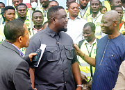  Samuel Dubik Mahama (middle), Managing Director, Electricity Company of Ghana (ECG), interacting with Abraham Anokye Abebreseh (right), Director, Customer Services, ECG, and William Boateng (left), Director of Communications, ECG, after the launch of the revenue protection visibility and meter auditing programme. Picture: Maxwell Ocloo