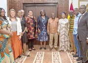 President Akufo-Addo (5th from right) with  Linda Thomas-Greenfield (6th from left), the US Ambassador to the UN; Shirley Ayorkor Botchway (4th from right), the Minister of Foreign Affairs, and some members of the envoy’s entourage and government officials