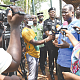Samuel Abu Jinapor (right), Minister of Lands and Natural Resources, speaking to the media after touring the Achimota Zoo. Picture: EBOW HANSON