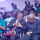 Kojo Oppong Nkrumah (middle), Minister of Information, exchanging pleasantries with Mac Manu, Board Chairman of COCOBOD. Looking on is Mark Okraku Mante (left), Deputy Minister of Tourism