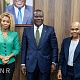 Samuel Jinapor, the Lands Minister, flanked by Grace Jeanet Mason  (left), the South African High Commissioner, and Major General Zulu when the South African delegation called on the Lands Minister