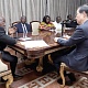 President Akufo-Addo addressing Han Duck-Soo (right), the Prime Minister of Korea, and his delegation during the meeting at the Jubilee House. Picture: SAMUEL TEI ADANO