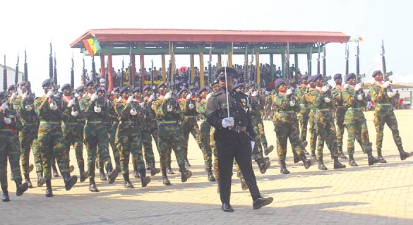 • Security personnel marching during the regional parade in Cape Coast