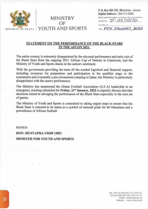 Statement by the Ministry of Youth and Sports