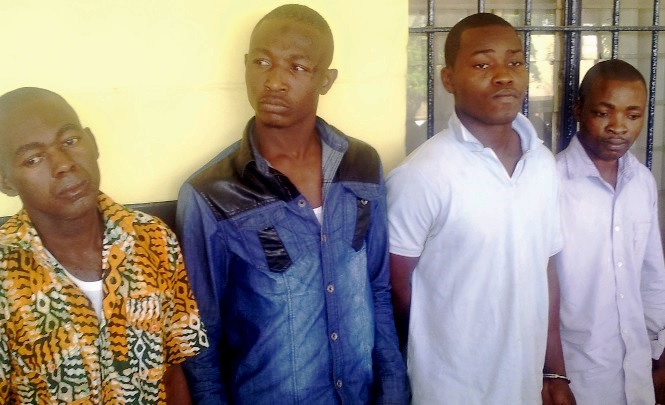 The suspects: Emmanuel Laryea (left) Nicholas Nortey (2nd right), Stephen Anorful (2nd right) and Hafiz Ali (right).