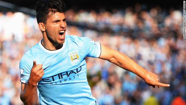 Sergio Aguero scored two goals for Man City against United yesterday