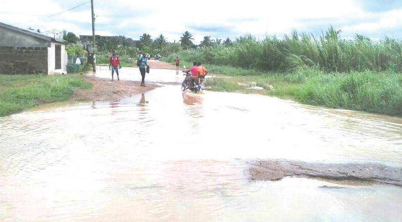 The flooded road from Apekumadi to Abuakwa