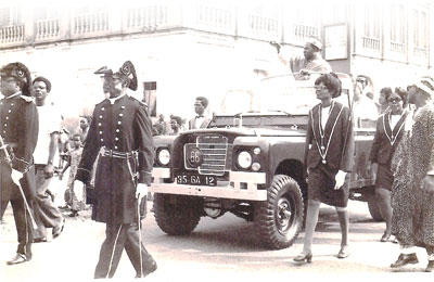 Bishop Lodonu in an army jeep following his return to Ghana after his episcopal ordination in Rome