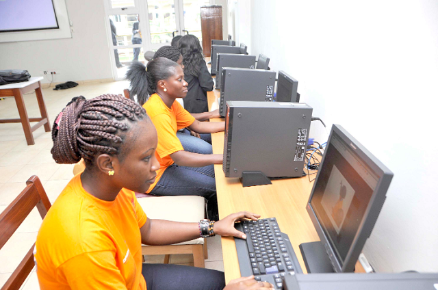  A section of the participants being taken through ICT training.