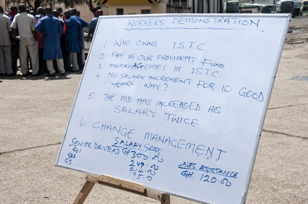 The demonstrating workers' list their demands 