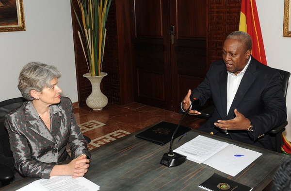 President John Mahama and the Director General of UNESCO, Irina Bokova, during their meeting.