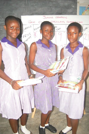 Proud winners! Representatives of the Acropolis School, Gbawe, displaying their prizes after the contest