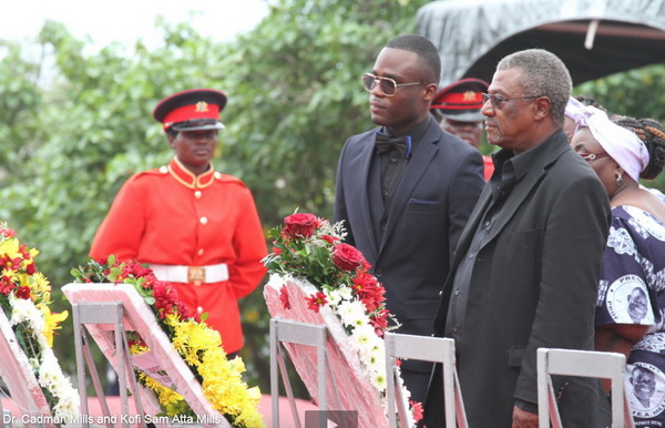 Kofi Sam and his uncle Mr Cadman Mills, brother of the late president moments after they jointly laid wreaths at memorial ceremony held in Accra.