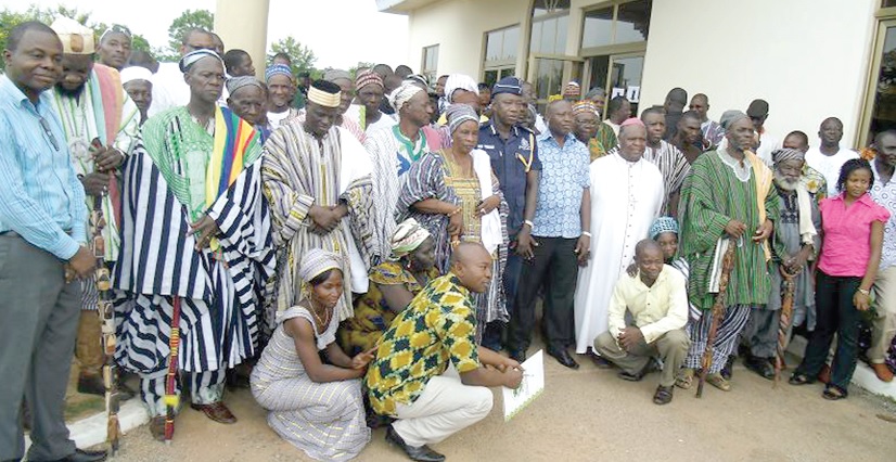 Konkomba and Bimoba representatives in a group photograph with the Regional Minister, Mr Bede Ziedeng.