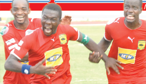 Some Kotoko players celebrate a goal