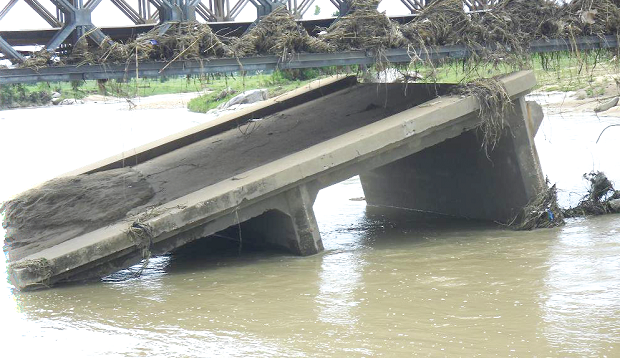 The support base of the bridge that has collapsed.